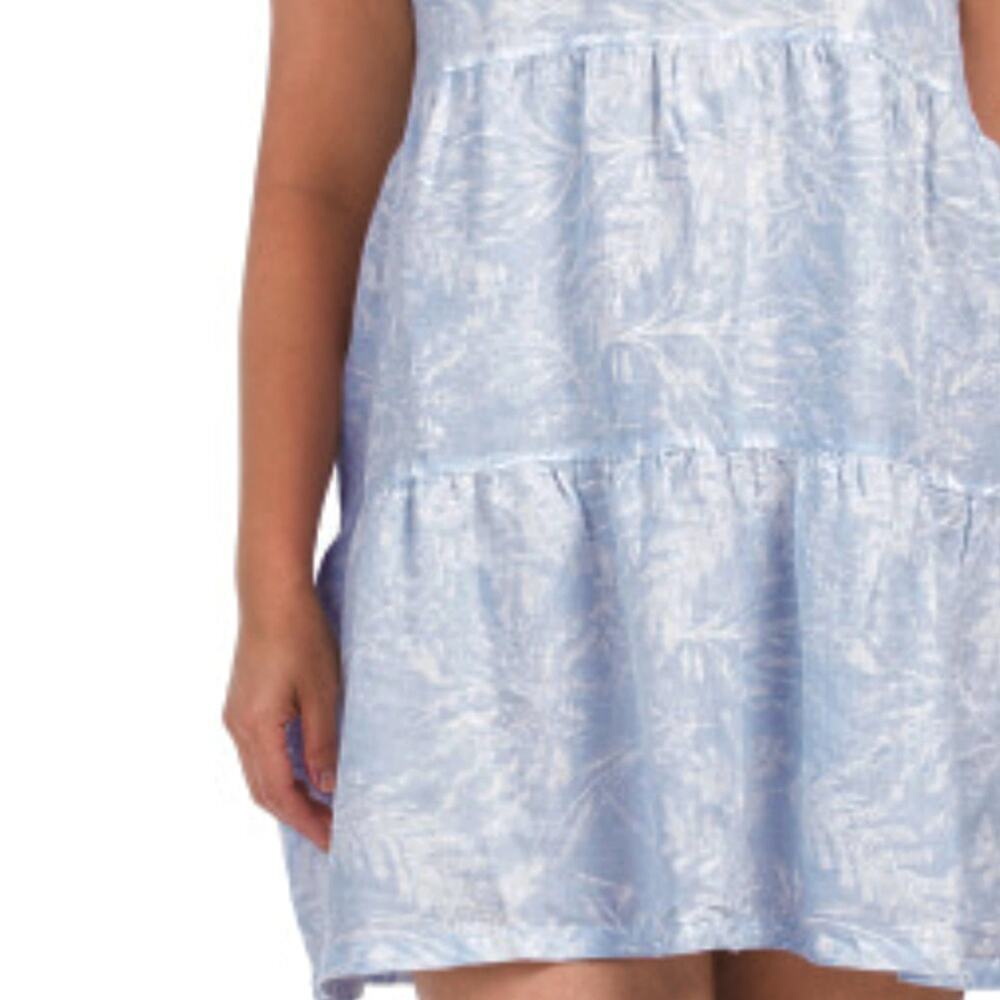 NWT Tahari Women's Plus Linen Floral Print Sleeveless Tiered Summer Mini Dress - Picture 3 of 6